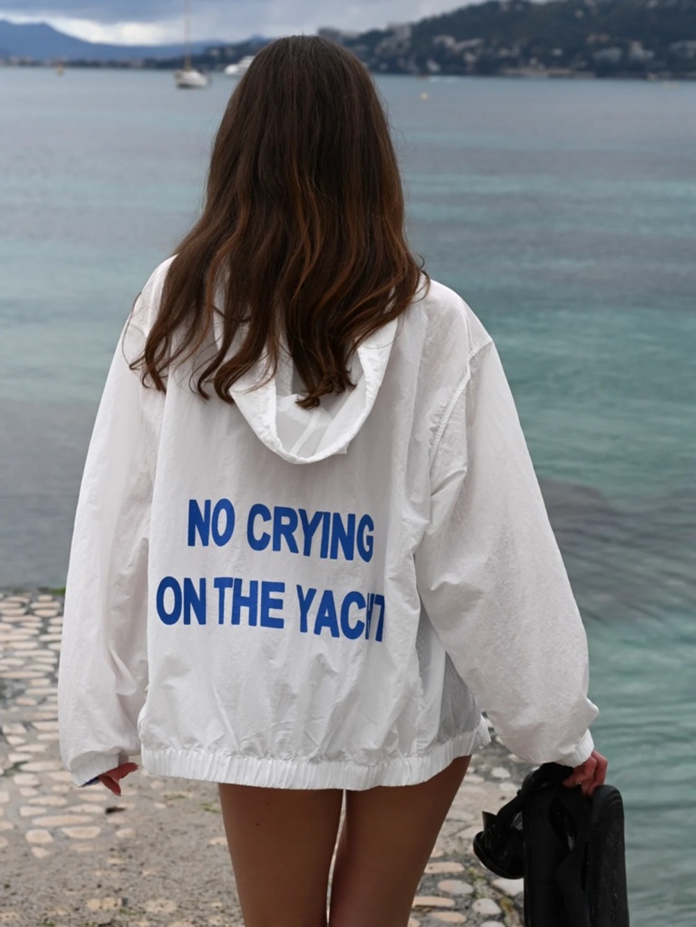 Yellow the label no crying on the yacht windbreaker jacket BNWOT sz small